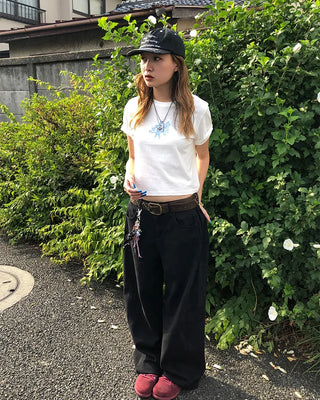 Patch button hem side outseam cotton pants