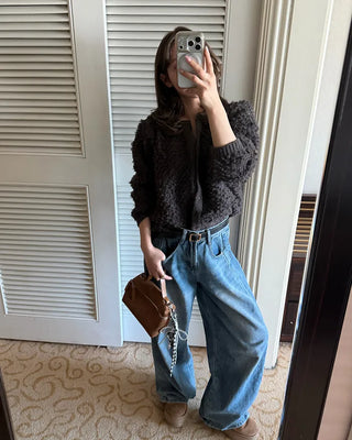 Fleece V-neck Round Cardigan