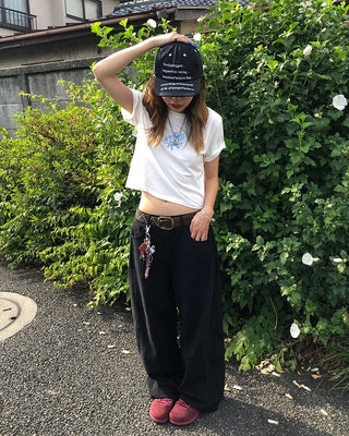 Patch button hem side outseam cotton pants
