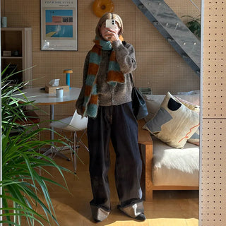 Low-rise denim roll-up wide-leg pants