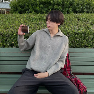 (Unisex) Raglan High Neck Zip Cardigan