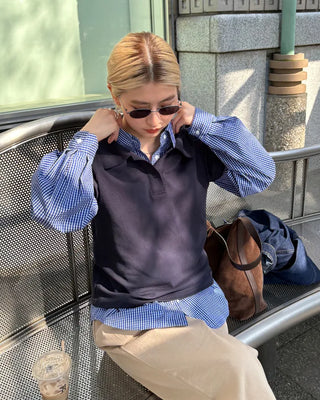 One-pocket gingham check shirt