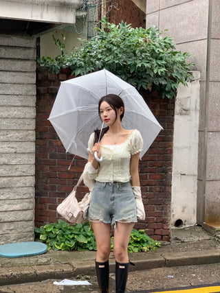 Eyelet puff blouse (2 colors)