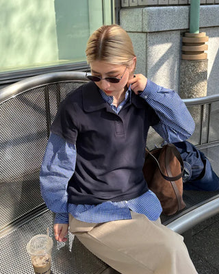 One-pocket gingham check shirt