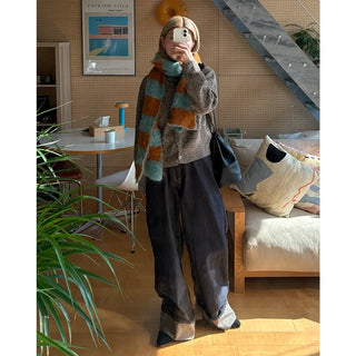 Low-rise denim roll-up wide-leg pants