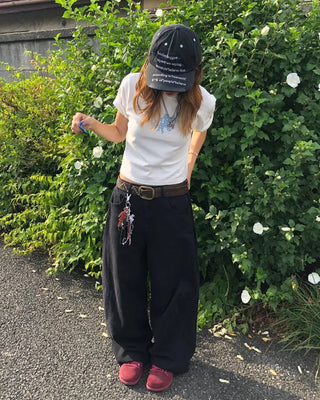 Patch button hem side outseam cotton pants