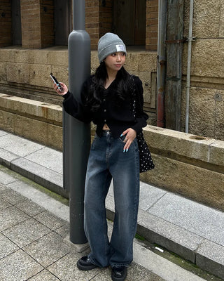 Washed straight black denim pants