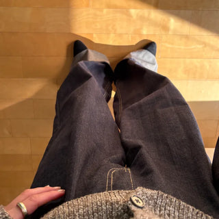 Low-rise denim roll-up wide-leg pants