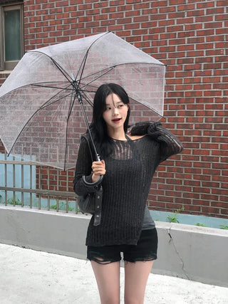 Sheer summer knit with diagonal stripe cutouts