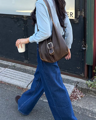 Straight denim pants with drawstring waist