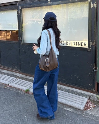 Straight denim pants with drawstring waist