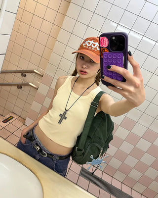 U-neck cropped ribbed tank top