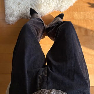Low-rise denim roll-up wide-leg pants