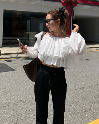 Off-shoulder cropped ruffle blouse