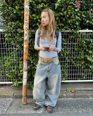 (Unisex) Vintage Wash Wide Straight Jeans