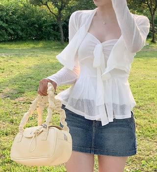 (3 colors) Shirred Button Square Shoulder Bag