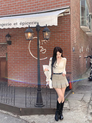[Belt set] [Pants-style lining] Pleated skirt (3 colors)