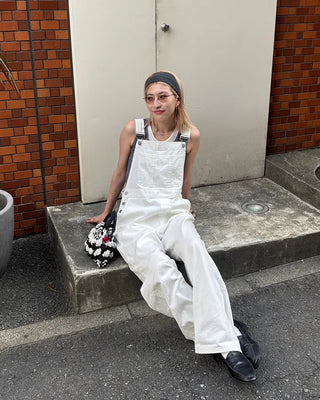 Kangaroo pocket cotton wide overalls