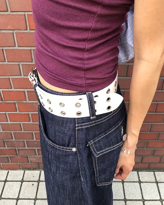 Double eyelet leather belt
