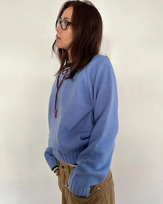 V-neck stitched raglan knit sweater