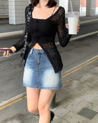 Long slit net cardigan (2 colors)
