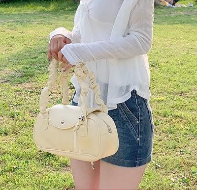 (3 colors) Shirred Button Square Shoulder Bag