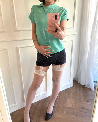 Wide Lace Waist Flower Rib Shorts