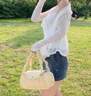 (3 colors) Shirred Button Square Shoulder Bag