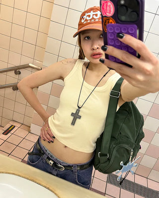 U-neck cropped ribbed tank top
