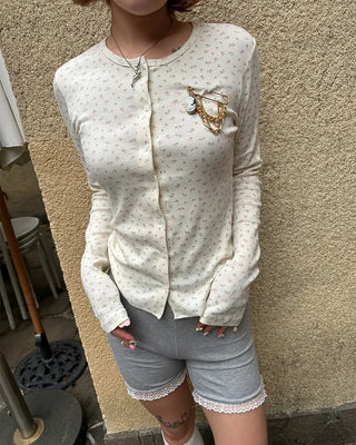 Mini Flower Rib Slim Cardigan