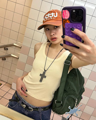 U-neck cropped ribbed tank top