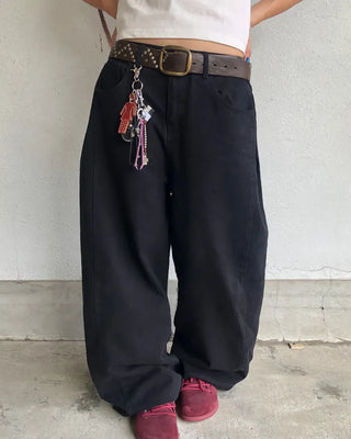 Patch button hem side outseam cotton pants