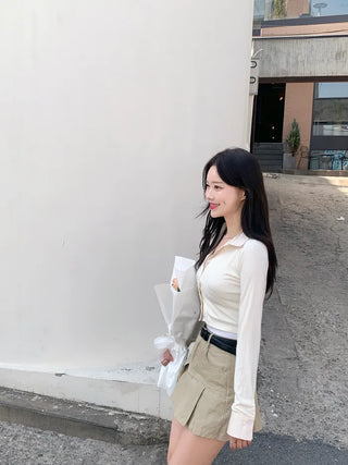 [Belt set] [Pants-style lining] Pleated skirt (3 colors)