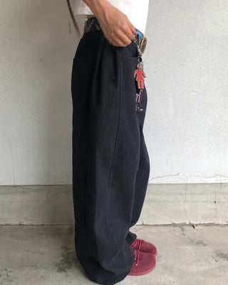 Patch button hem side outseam cotton pants