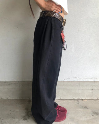 Patch button hem side outseam cotton pants