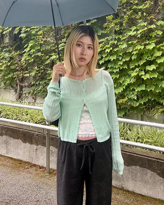 Rayon Mix Rib Summer Cardigan