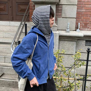 (Unisex) Striped Knit Hooded T-shirt
