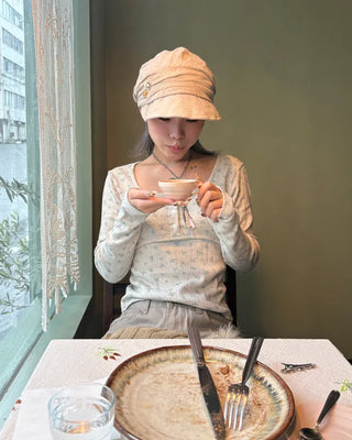 Henry Scooped Neck Flower Thermal Long T-Shirt