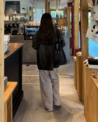 Striped wide-leg pants with elastic waistband