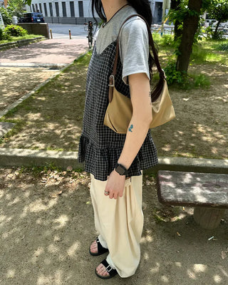Checked Shirring Sleeveless Dress