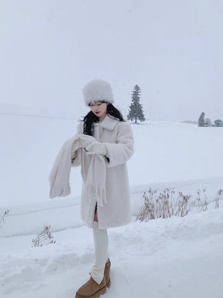 Reversible long sheepskin coat