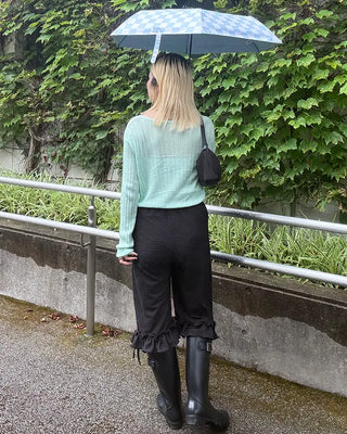 Big Pattern Dot Frill Hem Half Pants