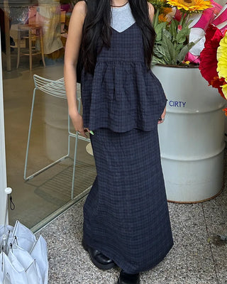 Checked V-neck camisole with peplum silhouette