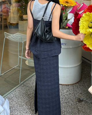 Checked V-neck camisole with peplum silhouette
