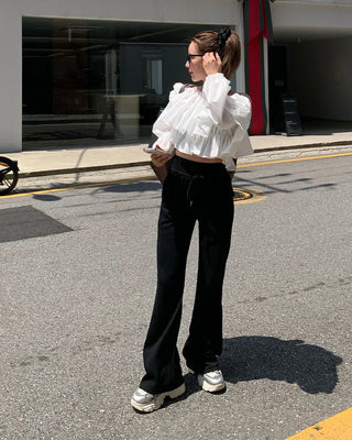 Elastic waist bootcut pants