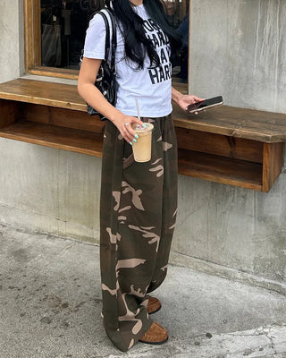 Camouflage Cut-Off Hem Easy Pants