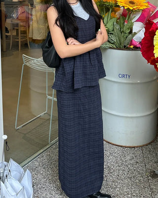 Checked V-neck camisole with peplum silhouette