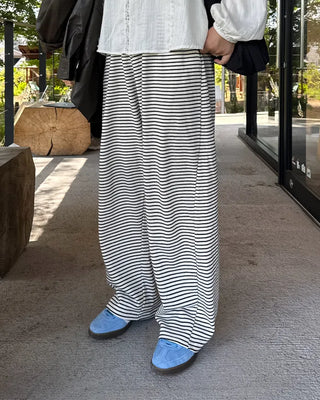 Striped wide-leg pants with elastic waistband