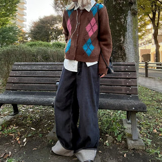 Low-rise denim roll-up wide-leg pants