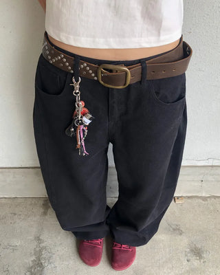 Patch button hem side outseam cotton pants
